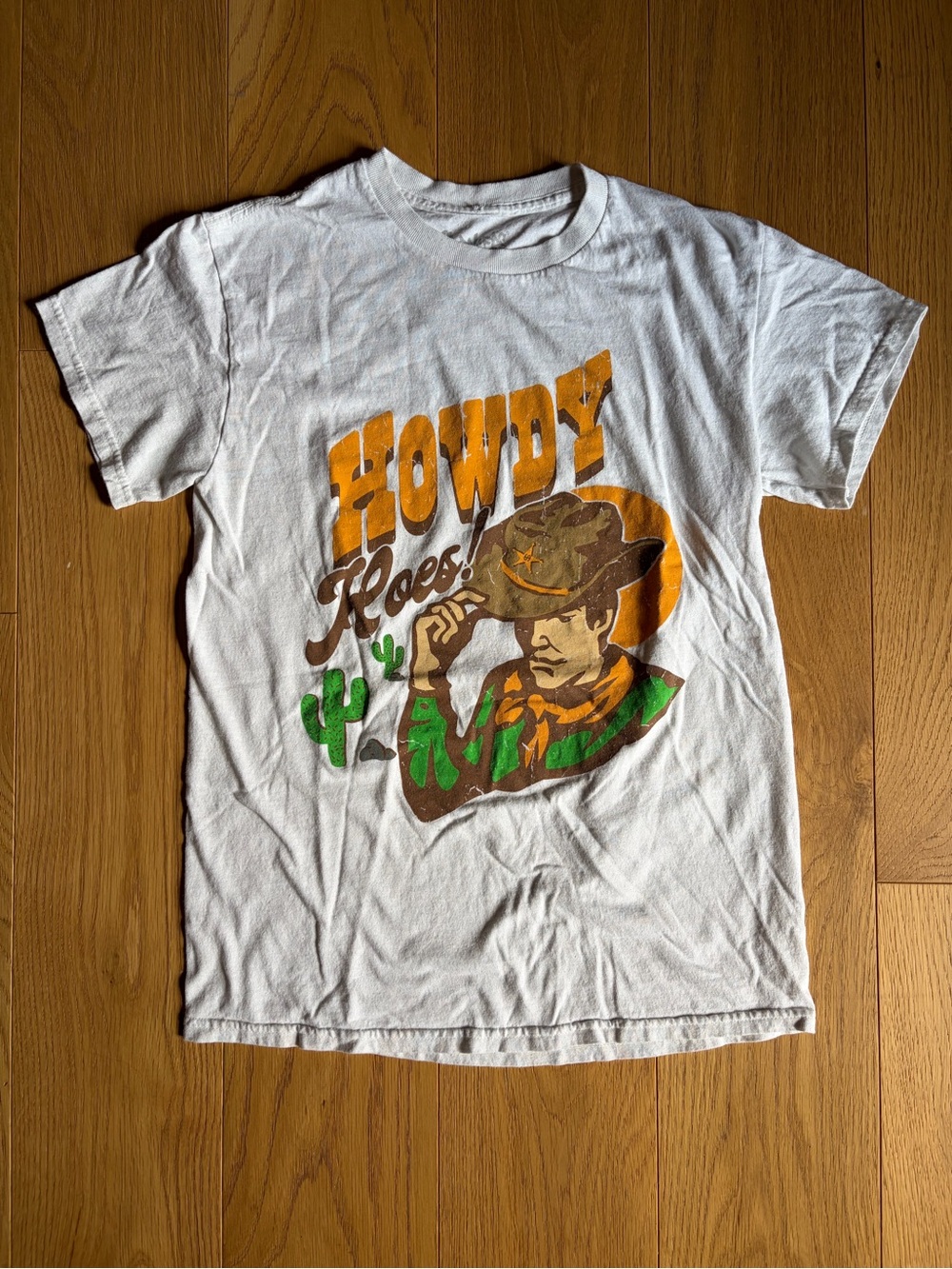 Howdy Cowboy Graphic Tee - White with Orange & Green Print